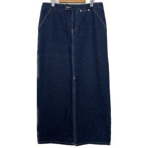 Vintage Denim Skirt Women SZ 11 W34 Blue 90s Y2K Maxi Front Slit Cottagecore